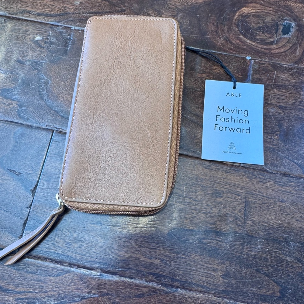 Able Tan Leather Continental Zip Wallet